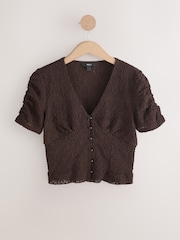 Maro Ciocolată - Lace V-Neck Short Sleeve Waistcoat - Imaginea 5 din 8