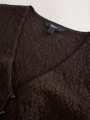 Maro Ciocolată - Lace V-Neck Short Sleeve Waistcoat - Imaginea 6 din 8