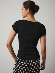 Black Texture Short Sleeved Scoop Neck Top - Image 2 of 8