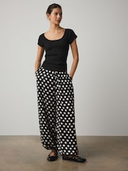 Black Texture Short Sleeved Scoop Neck Top - Image 3 of 8