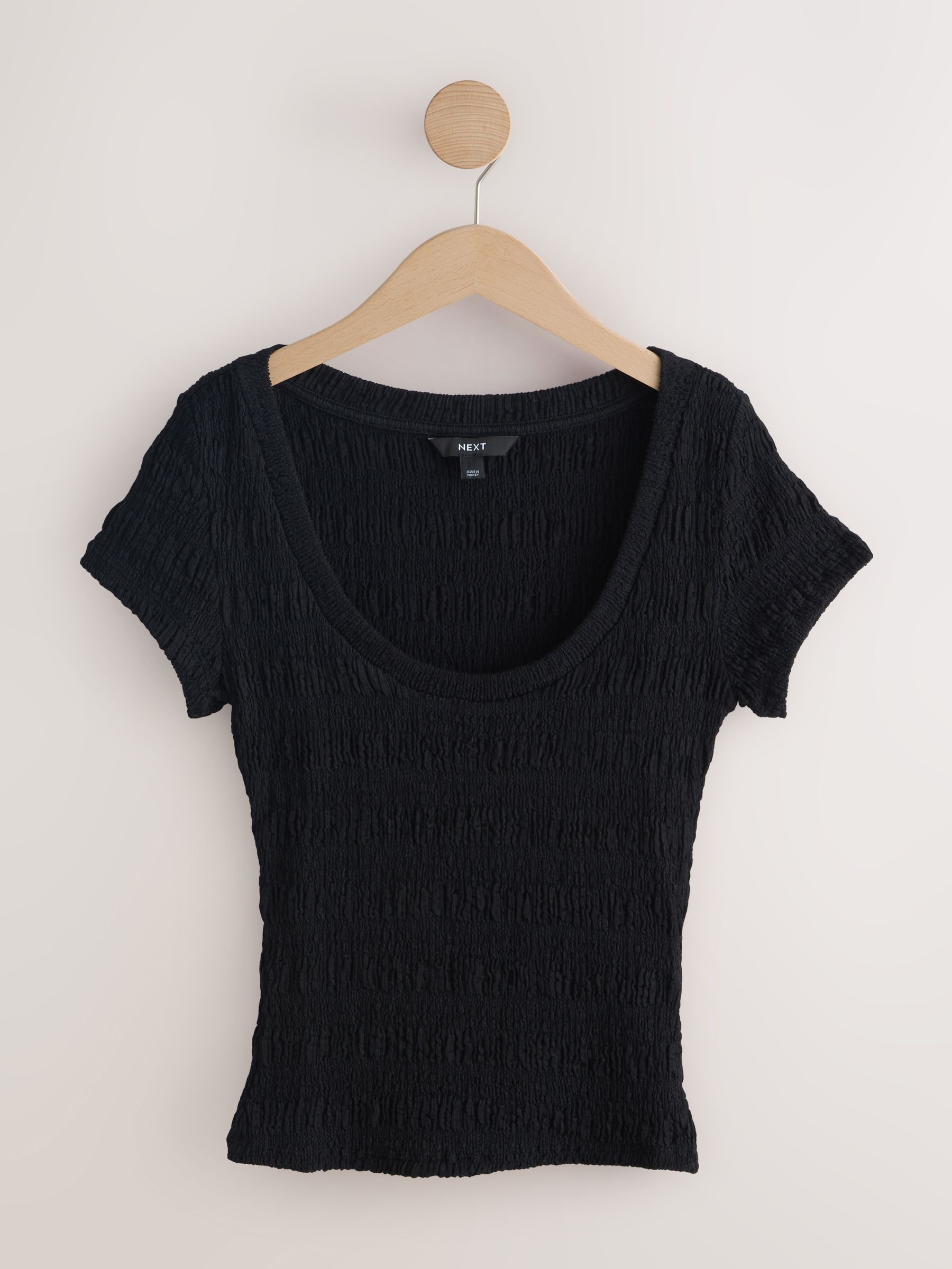 Buy Black Texture Short Sleeved Scoop Neck Top from Next USA
