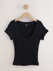 Black Texture Short Sleeved Scoop Neck Top - Image 6 of 8