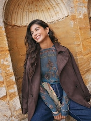 Blaugrüner Druck - National Trust x Next Crinkle-Mesh Langarmshirt mit Rundhalsausschnitt - Bild 4 von 9