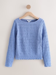 Albastru - Shirred Long Sleeve Slash Neck Blouse - Imaginea 7 din 9