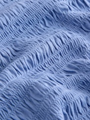 Albastru - Shirred Long Sleeve Slash Neck Blouse - Imaginea 8 din 9