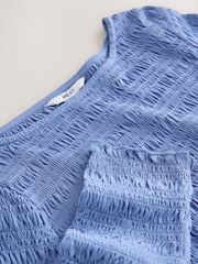 Albastru - Shirred Long Sleeve Slash Neck Blouse - Imaginea 9 din 9