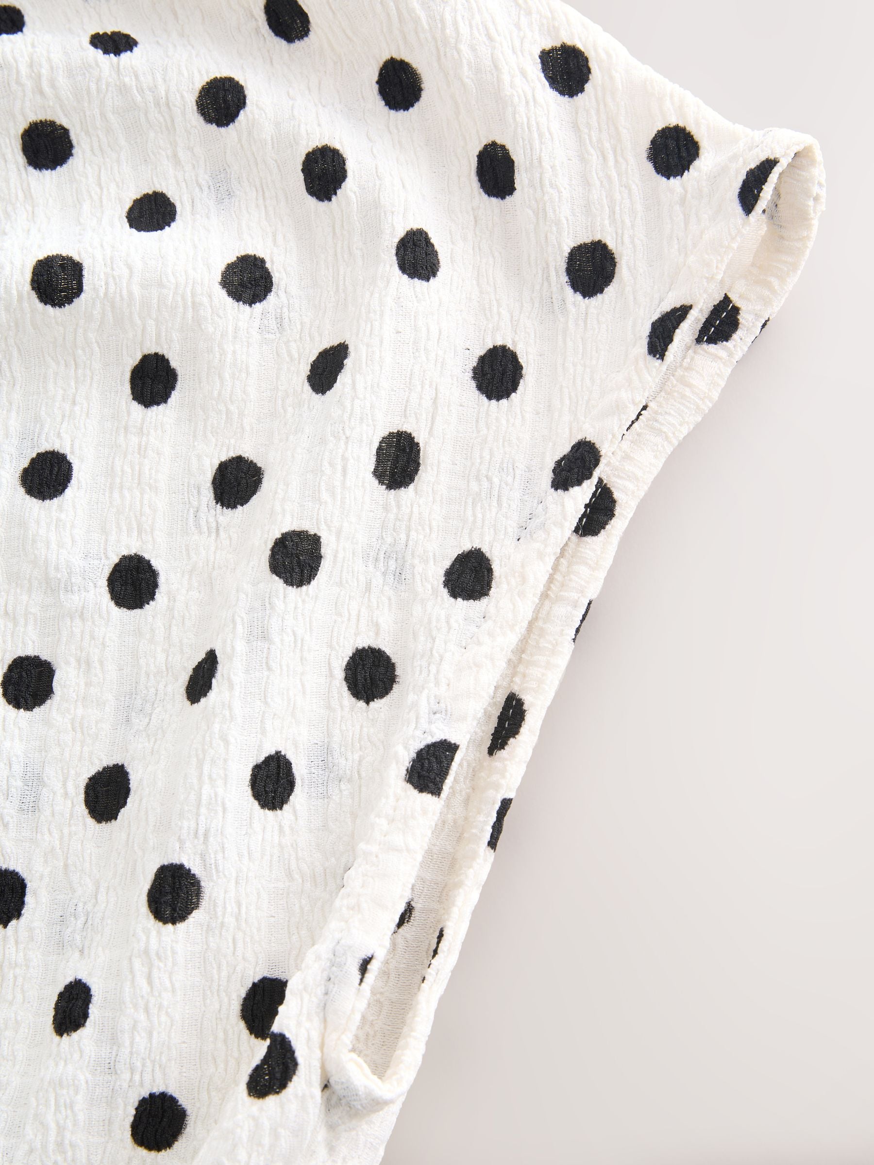 Buy Ecru/Black Polka Dot Asymmetric Pleated Drape Short Sleeve Top