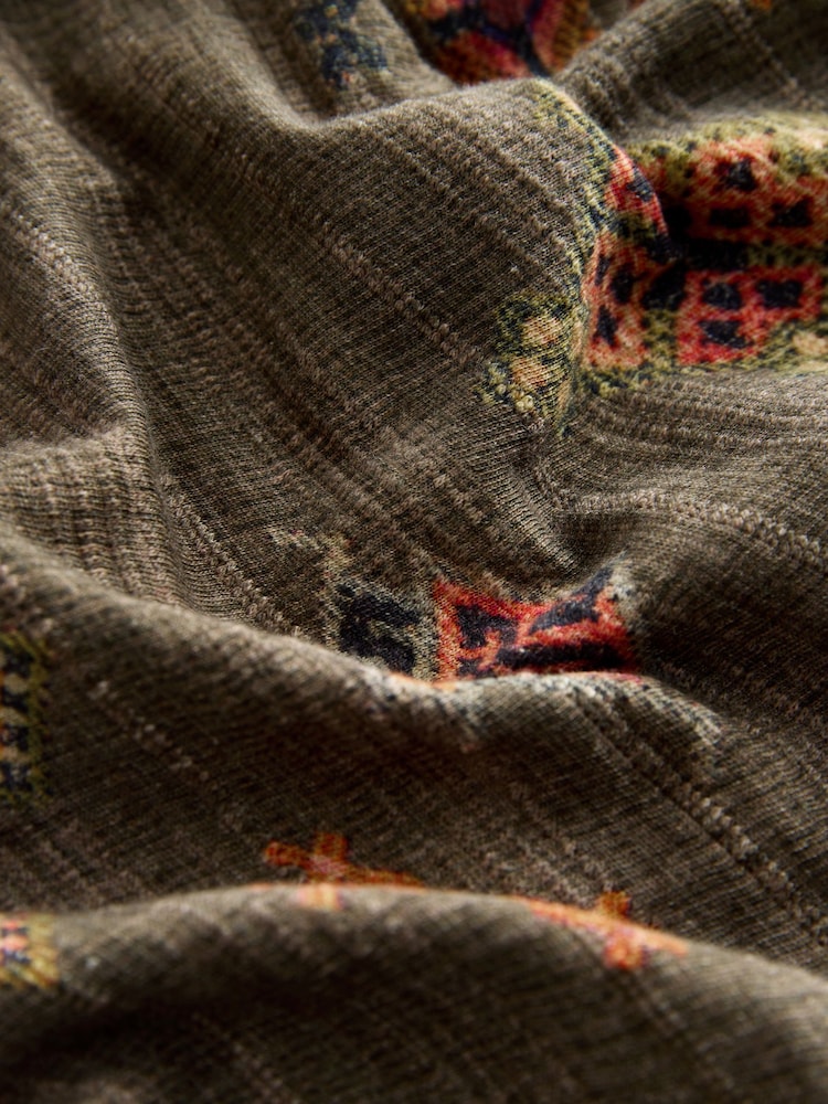 Khaki Print National Trust x Next Sleeve Notch Neck Bubblehem T-Shirt - Image 8 of 8