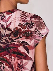 Pink Palm Print V-Neck Short Sleeved Tie Waist Top - Image 5 of 9