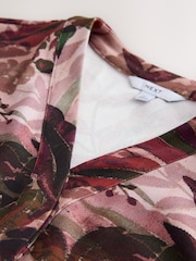 Pink Palm Print V-Neck Short Sleeved Tie Waist Top - Image 7 of 9