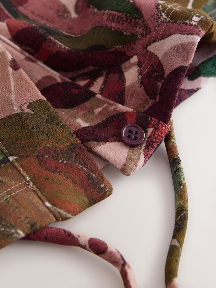 Pink Palm Print V-Neck Short Sleeved Tie Waist Top - Image 9 of 9 Pink Palm Print V-Neck Short Sleeved Tie Waist Top - Image 9 of 9