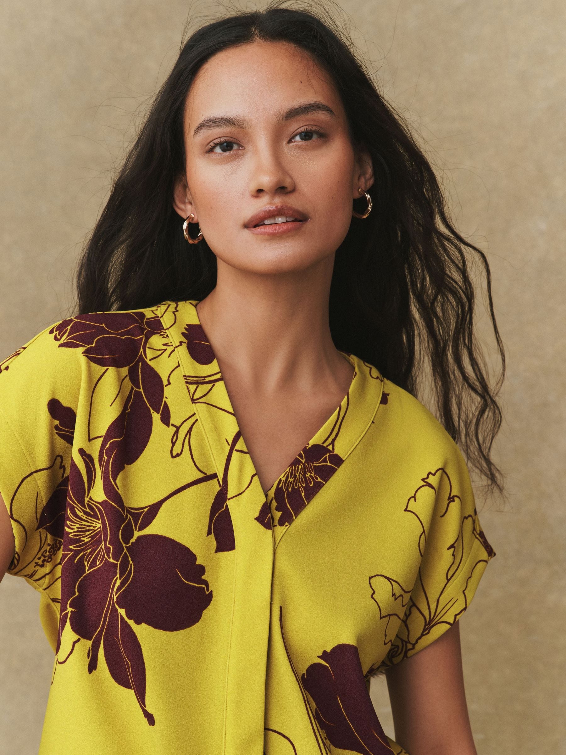 Buy Green Floral Print V-Neck Short Sleeved Tie Waist Top from the