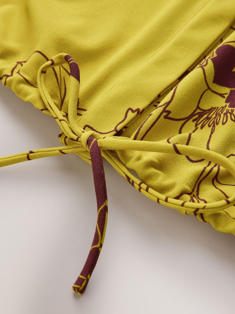 Green Floral Print V-Neck Short Sleeved Tie Waist Top - Image 2 of 3