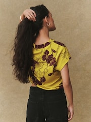 කොළ පැහැති මල්  Print - V-නෙක් කොට අත් සහිත ටයි පටිය ඉණ මුදුන - 8න් 4 වන රූපය