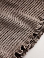 Taupe Ribbed Long Sleeve Button Through Polo Shirt - Image 8 of 9