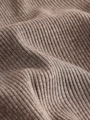 Taupe Ribbed Long Sleeve Button Through Polo Shirt - Image 9 of 9