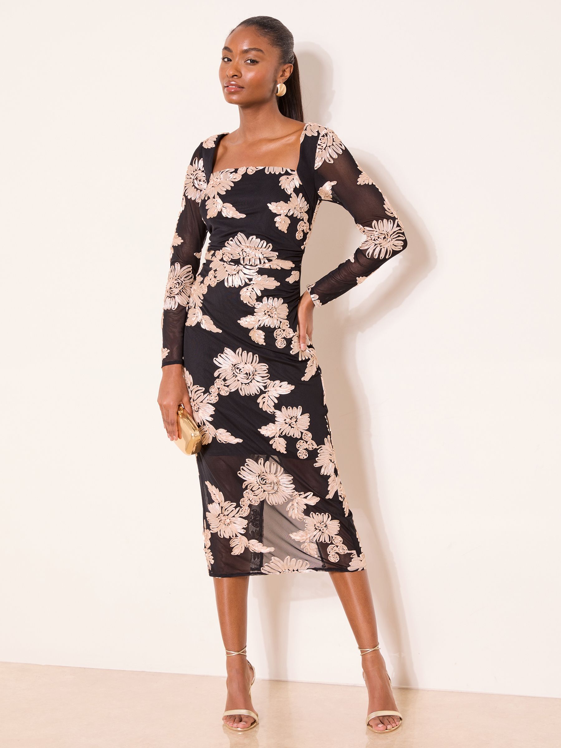 ワンピース Monotone Floral Slit Sleeve Dress Buy Lipsy Black Square Neck Floral Long Sleeve Bodycon Mesh Midi