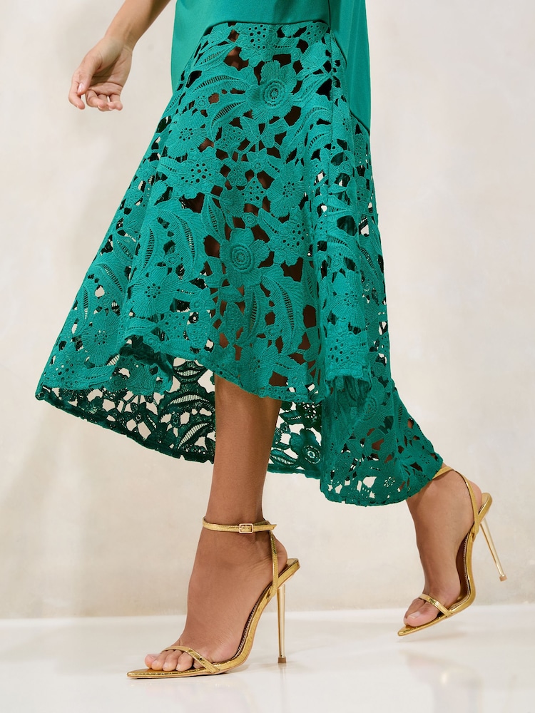 green emerald velvet dress The Flutter Sleeve Fit and Flare Dress Mint Green main image 1