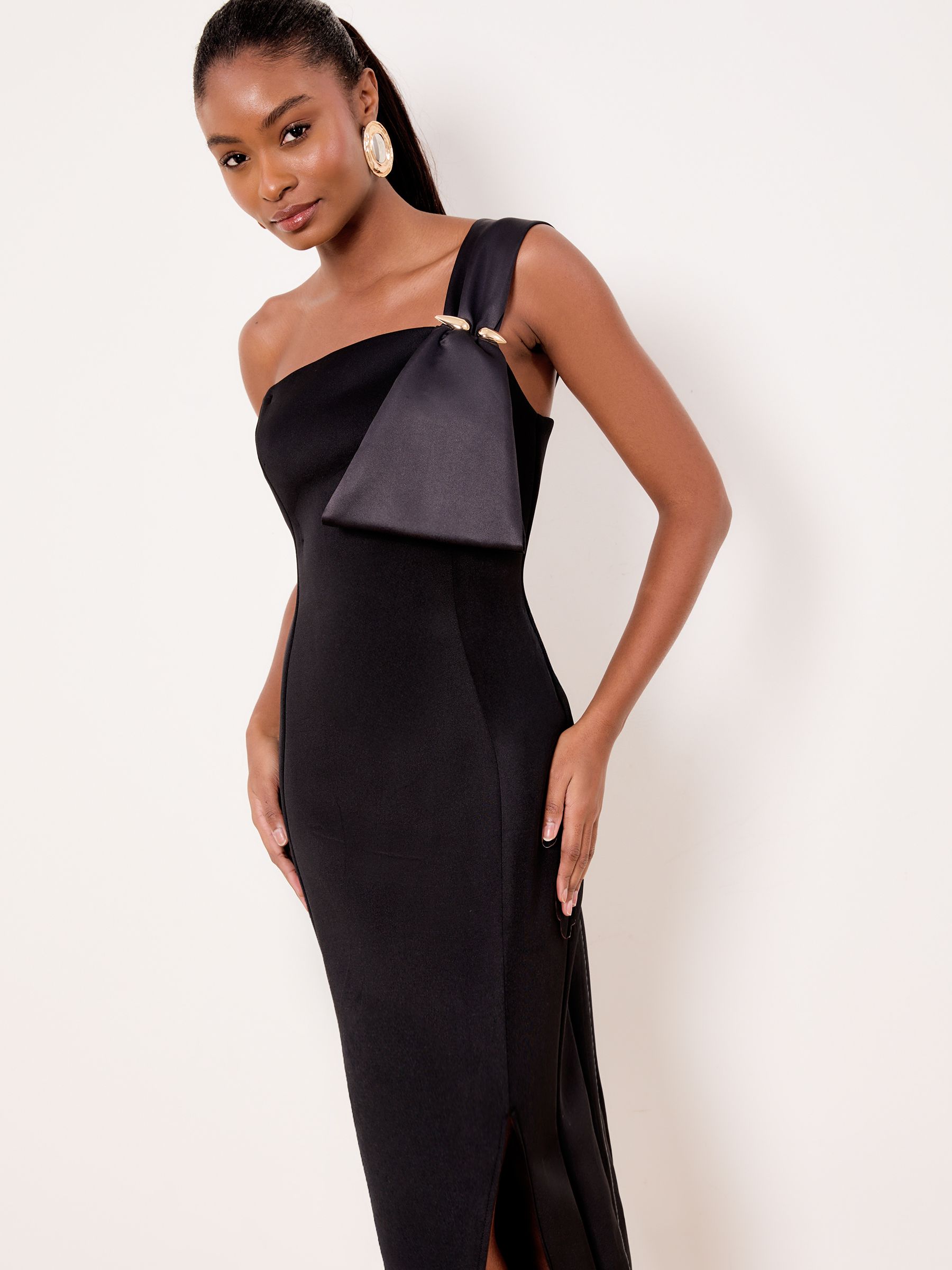Buy Lipsy Black One Shoulder Asym Bow Bodycon Midi Dress from Next