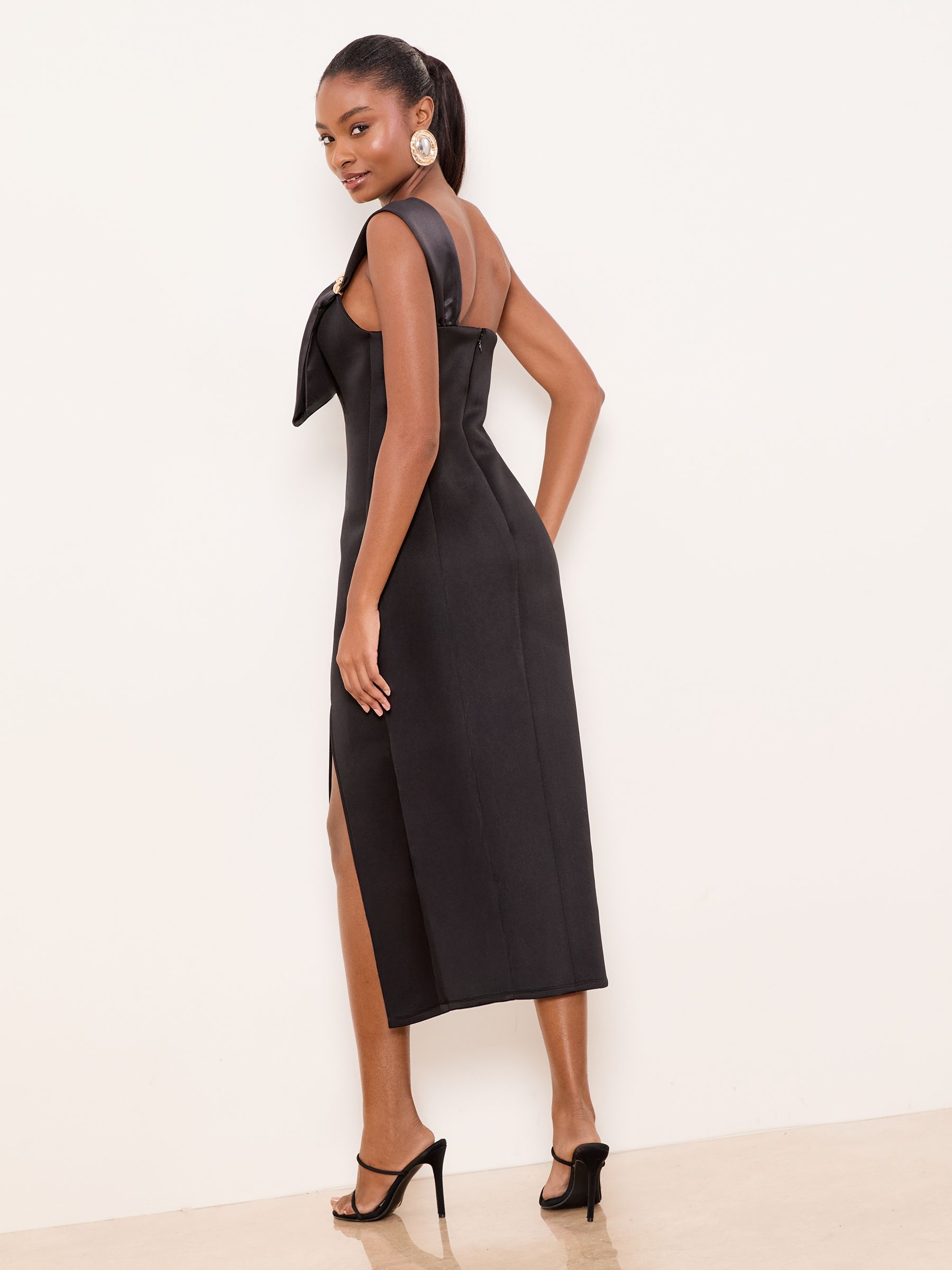 Buy Lipsy Black One Shoulder Asym Bow Bodycon Midi Dress from the