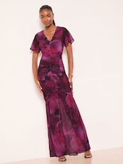 Lipsy Blomsterprint Ruched Mesh Maxikjole - Bilde 1 av 4