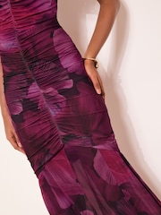 Lipsy Blomsterprint Ruched Mesh Maxikjole - Bilde 2 av 4