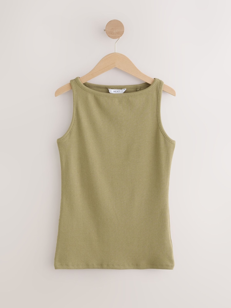 Khaki Green Cotton Rich Boat Neck Vests 3 Pack - Image 2 of 6