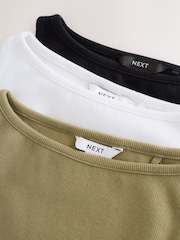 Khaki Green Cotton Rich Boat Neck Vests 3 Pack - Image 5 of 6