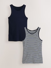 Navy Cotton Rib High Neck Vests 2 Pack - Image 1 of 11