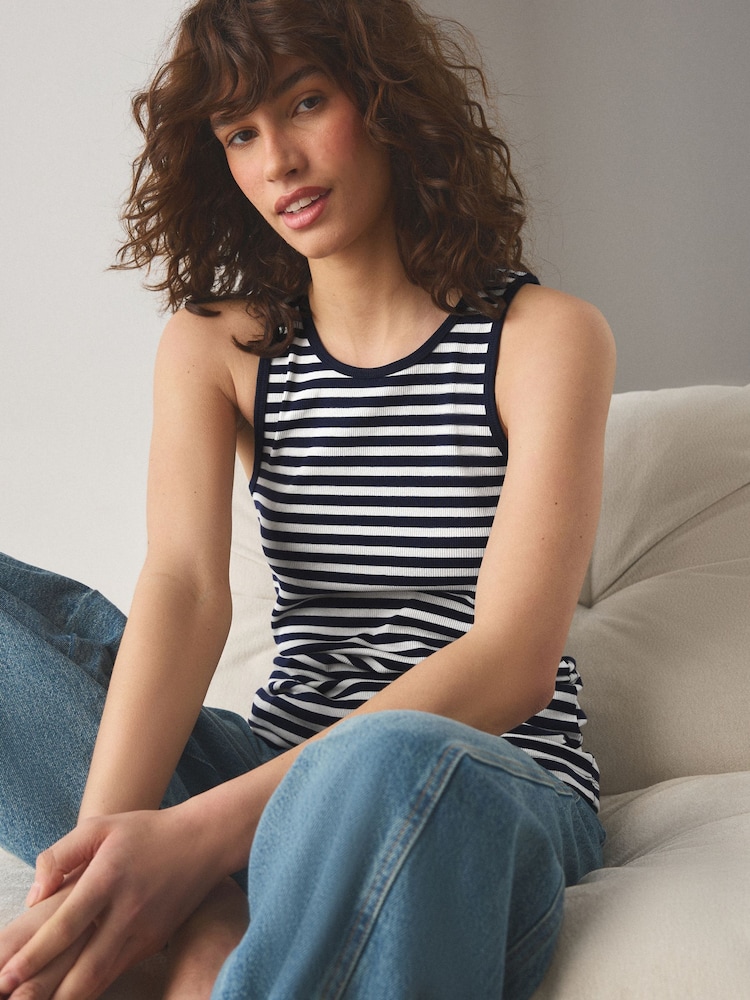 Navy Cotton Rib High Neck Vests 2 Pack - Image 2 of 11 Navy Cotton Rib High Neck Vests 2 Pack - Image 2 of 11