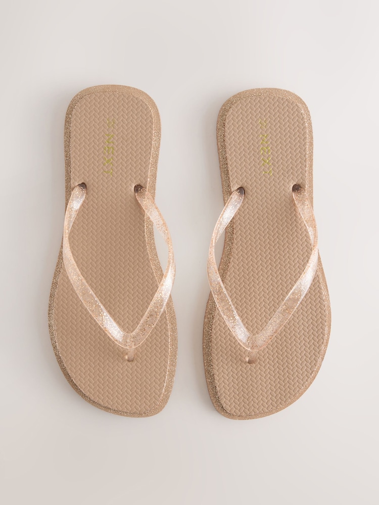 Rose Gold Glitter Square Toe Flip Flops - Image 1 of 5 Rose Gold Glitter Square Toe Flip Flops - Image 1 of 5