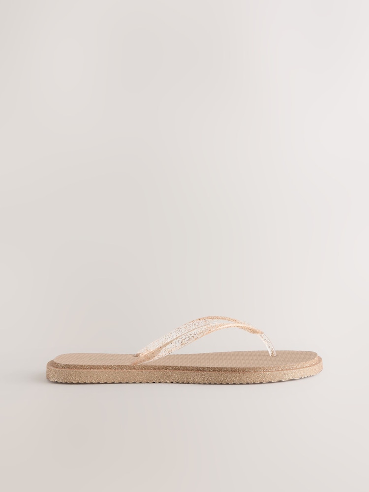 Rose Gold Glitter Square Toe Flip Flops - Image 2 of 5 Rose Gold Glitter Square Toe Flip Flops - Image 2 of 5