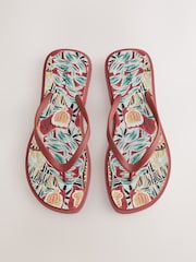 Red Printed Square Toe Flip Flops - Image 1 of 5