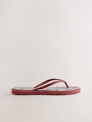 Red Printed Square Toe Flip Flops - Image 2 of 5