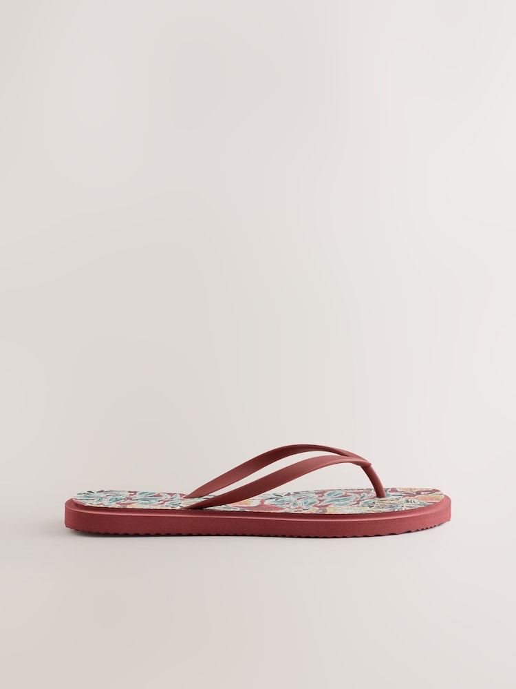 Red Printed Square Toe Flip Flops - Image 2 of 5