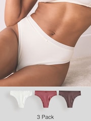Berry Red High Waisted Thong Modal and Mesh Knickers 3 Pack - Image 1 of 10