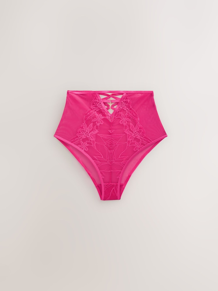 Black/Pink High Waist Lace Front Strappy Knickers 2 Pack - Image 2 of 5