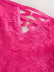 Black/Pink High Waist Lace Front Strappy Knickers 2 Pack - Image 4 of 5