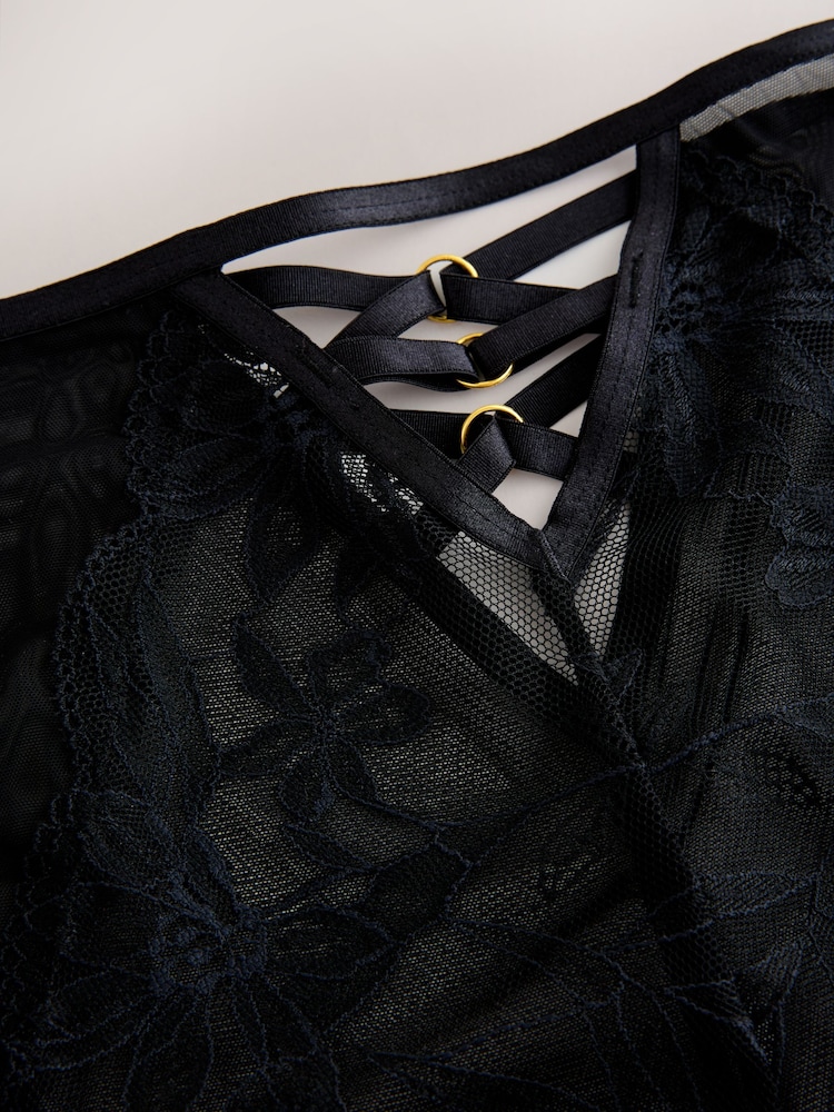 Black/Pink High Waist Lace Front Strappy Knickers 2 Pack - Image 5 of 5