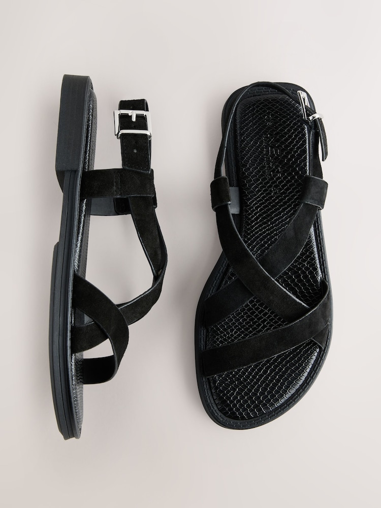 Black Forever Comfort® Cross Strap Sandals - Image 1 of 5