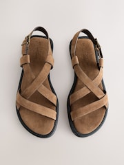 Tan Brown Suede Forever Comfort® Cross Strap Sandals - Image 1 of 5