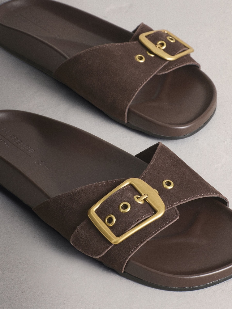 Chocolate Brown Suede N. Premium Single Band Footbed Sandals - Image 10 of 10