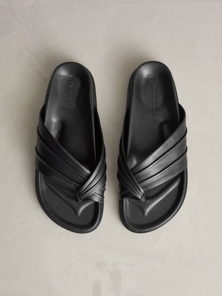 Black Leather N. Premium Toe Thong Footbed Sandals - Image 1 of 5 Black Leather N. Premium Toe Thong Footbed Sandals - Image 1 of 5