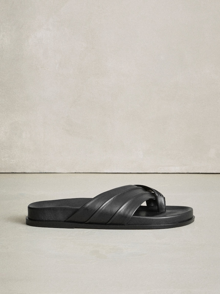 Black Leather N. Premium Toe Thong Footbed Sandals - Image 2 of 5 Black Leather N. Premium Toe Thong Footbed Sandals - Image 2 of 5
