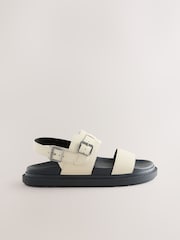 Ecru White Buckle Detail Chunky Footbed Sandals - Image 2 of 5