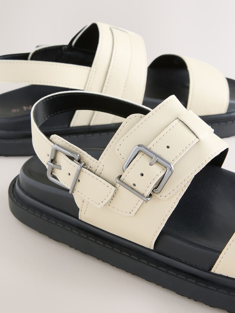 Ecru White Buckle Detail Chunky Footbed Sandals - Image 5 of 5 Ecru White Buckle Detail Chunky Footbed Sandals - Image 5 of 5
