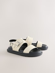Ecru White Buckle Detail Chunky Footbed Sandals - Image 7 of 10