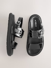Black Patent Buckle Detail Chunky Footbed Sandals - Image 1 of 2