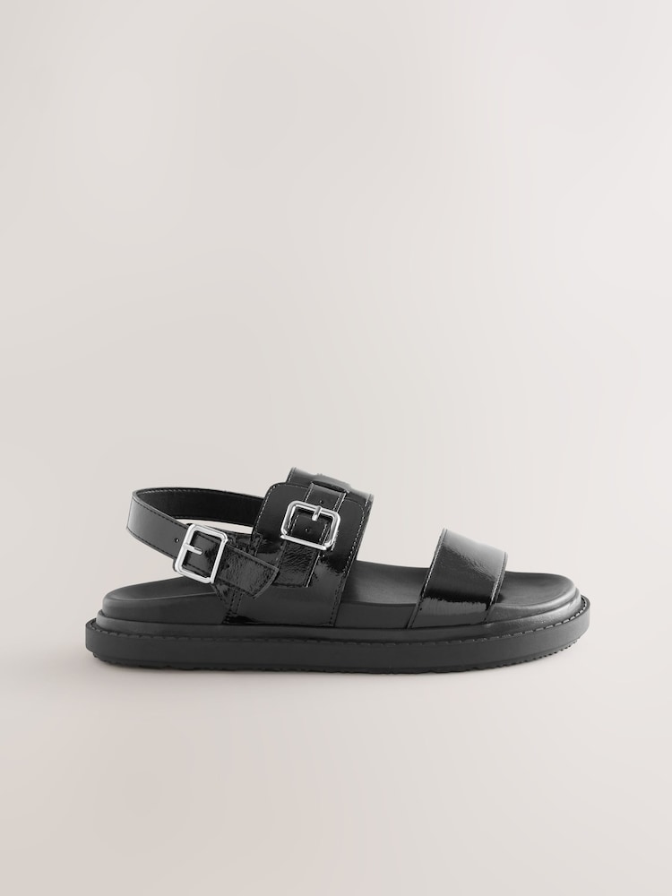 Black Patent Buckle Detail Chunky Footbed Sandals - Image 2 of 2 Black Patent Buckle Detail Chunky Footbed Sandals - Image 2 of 2