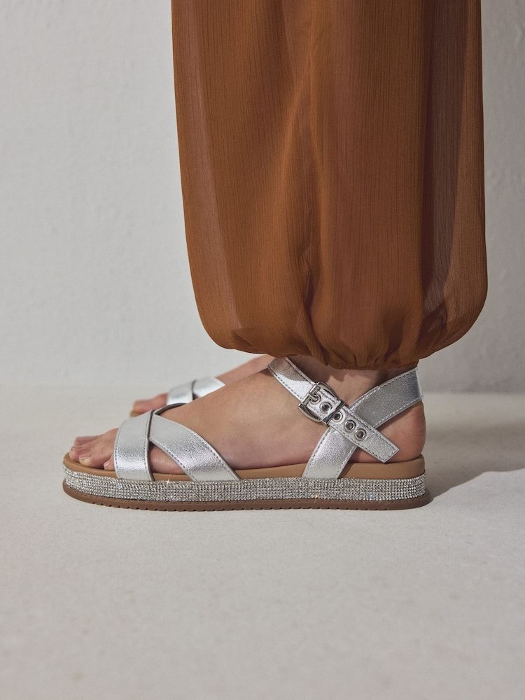 Silver Metallic Forever Comfort® Cross Strap Sandals - Image 2 of 4 Silver Metallic Forever Comfort® Cross Strap Sandals - Image 2 of 4